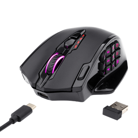 ماوس m913 impact elite اللاسلكي من ريدراغون ، اضاءه RGB سرعة تصل الى 16000 DPI مع 20 زر قابل للتحكم