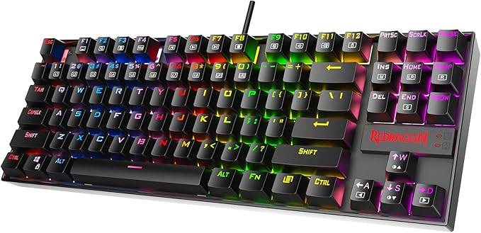 كيبورد قيمنق ميكانيكي Redragon K552 بإضاءة خلفية LED RGB سلكية مع مفاتيح مقاومة للغبار لأجهزة الكمبيوتر التي تعمل بنظام Windows ( سويتش أحمر87 مفتاحًا) -أسود