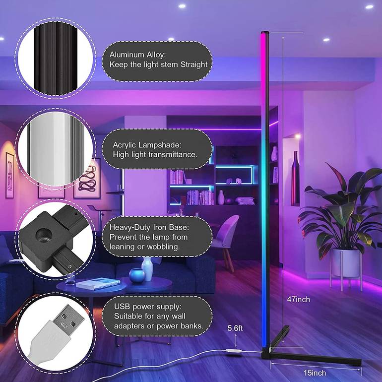 اضاءة ارضية زاوية بلوتوث LED RGB مع ريموت وتطبيق للتحكم