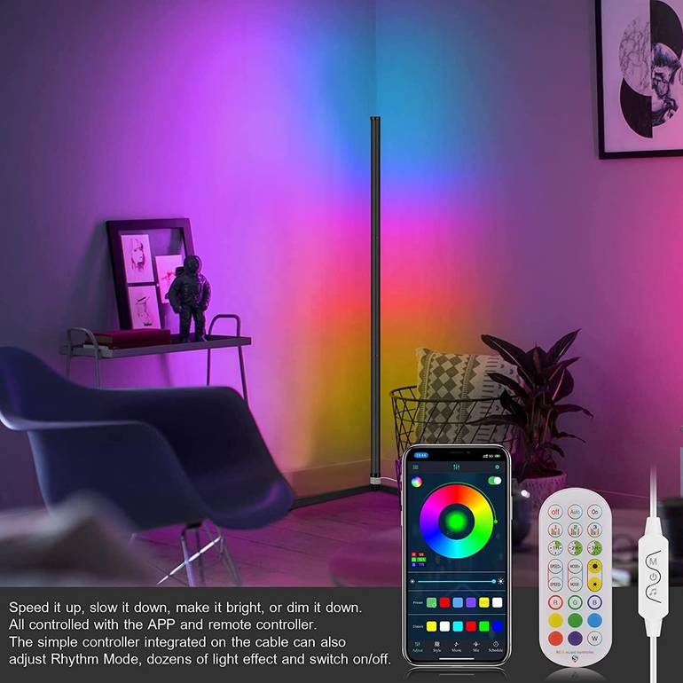 اضاءة ارضية زاوية بلوتوث LED RGB مع ريموت وتطبيق للتحكم
