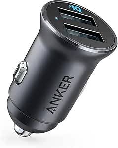 Anker PowerDrive 2 Lightweight Metal Car Charger with 24W Dual Ports for All Devices, Black, USB