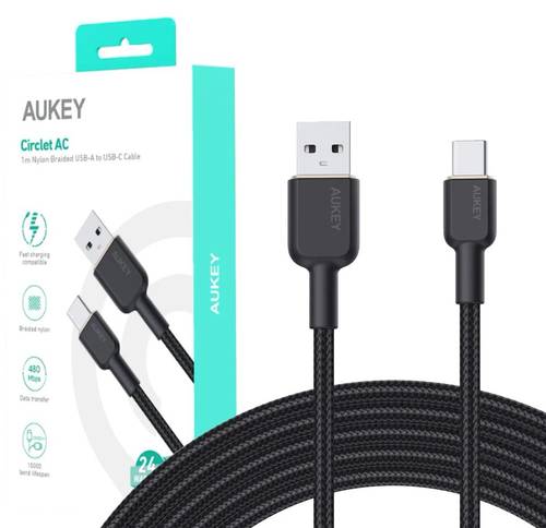 OKI Nylon Braided A-USB to C-USB Charging and Sync Cable Black NAC1 M1T