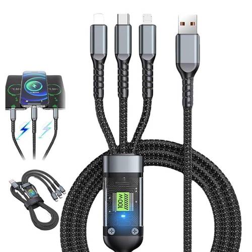 Homera 3 in 1 LED Charging Cable for iPhone Lightning Type C and Micro USB, Glow Fast Charging Cable, Transparent Light Up Wire for Phones and Tablets