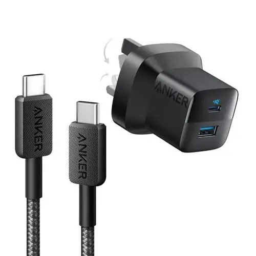 Anker 323 33W Wall Charger with Type-C and USB-A Ports with Type-C to Type-C Cable - Black