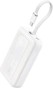 Anker Power Bank, 20000mAh, 30W, Built-in USB-C Cable, Black