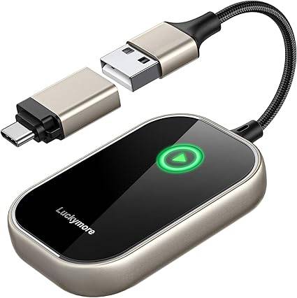 Luckymore Wireless CarPlay Adapter, Converts Wired CarPlay Dongle to Wireless for Wireless Control, Plug and Play, CarPlay Compatible with 2017 and Up Apple iPhone iOS 10+ Titanium