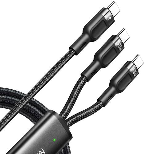 USB Type C Power Delivery Cable 100W/5A Universal Multi-Port 2 in 1 Nylon Braided Compatible with iPad/Mobile Phone/Tablet/Switch/Galaxy S21/S20, Mate 40/30 and More Macbook, 4 Feet (Black)