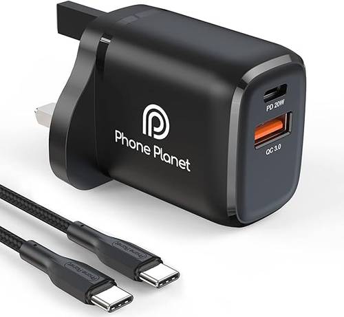 20W USB C Wall Charger with 2 USB Ports, PhonePlanet Power Adapter with Fast Charging Cable Compatible with iPhone 14 Pro Max/13 Pro/12/11/XR, Samsung Galaxy, Pixel, iPad, AirPods, Black