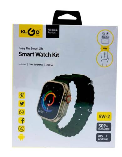 طقم ساعة ذكية KLGO SW 2 وسماعات رأس لاسلكية وسوارين مختلفين