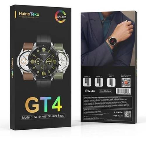 ساعة ذكية GT4 من هينو تيكو شاشة Amoled مع 3 أحزمة مختلفة