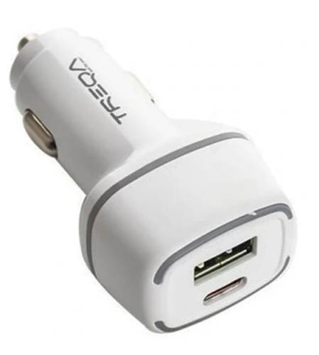 شاحن سيارة سريع 20 واط بمنفذ USB تايب سي أبيض