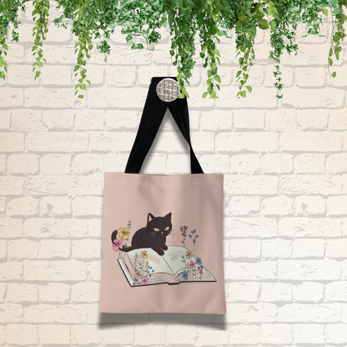 Cat & Book Tote Bag