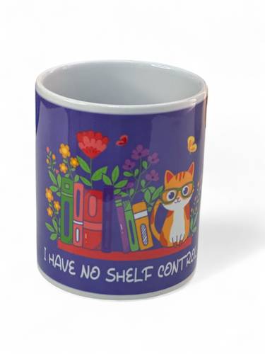 “I Have No Shelf Control” Mug – Cat & Book Lover Edition (11 oz)