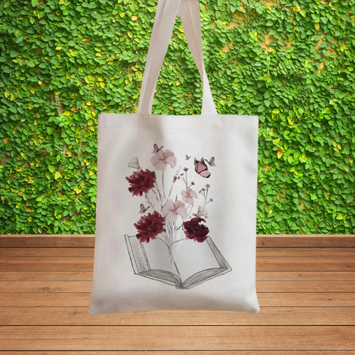 Book and roses tote bag
