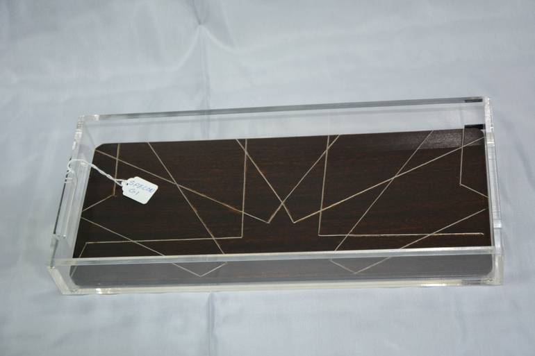 صينية مستطيلة ببساط خشبي  - 32X14 CM