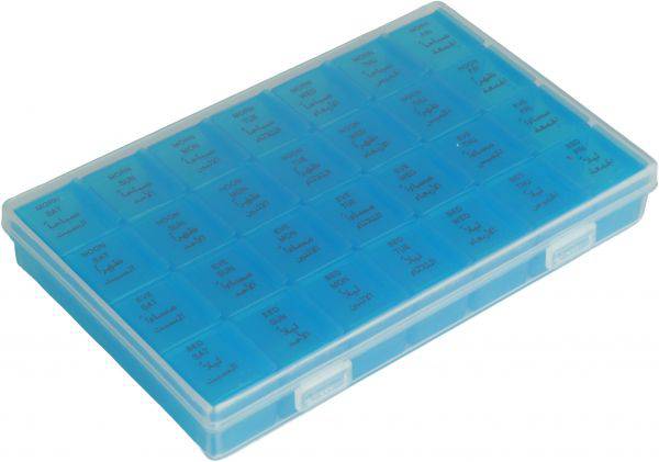  حافظة دواء أسبوعية في علبة بلاستيك بغطاء مقسمة 4 أقسام لكل يوم
