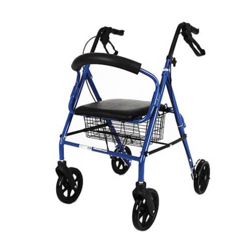 مشاية تسوق للكبار اربع عجلات مع كرسي ازرق