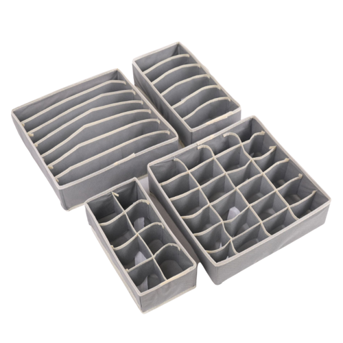Foldable Underwear Storage Boxes Organizer - Set of 4 - Grey