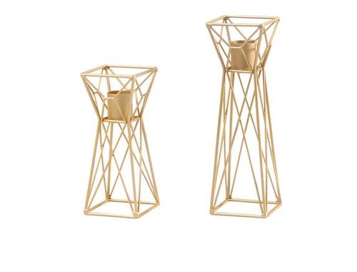 Geometric Metal Candle Holder - Golden - Set of 2