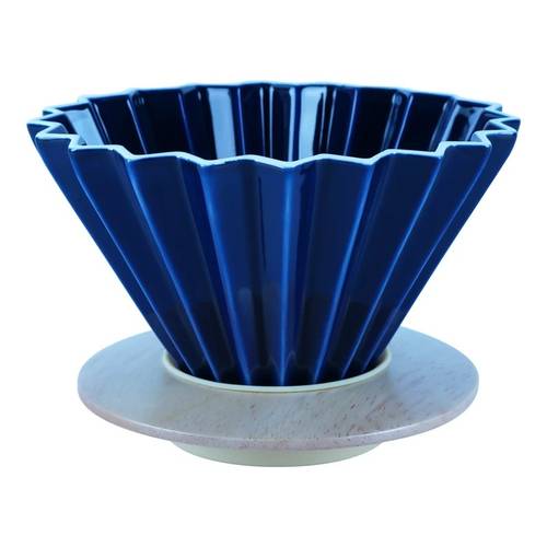 Glass Coffee Dripper With Wood Base - Size 04 - Navy