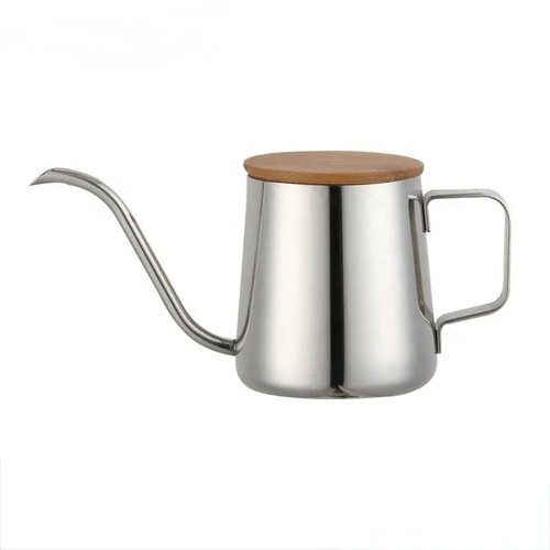 250ml Coffee Kettle - Silver - Stainless Steel & Bamboo