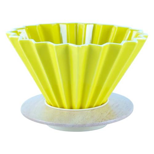 Glass Coffee Dripper With Wood Base - Size 04 - Yellow