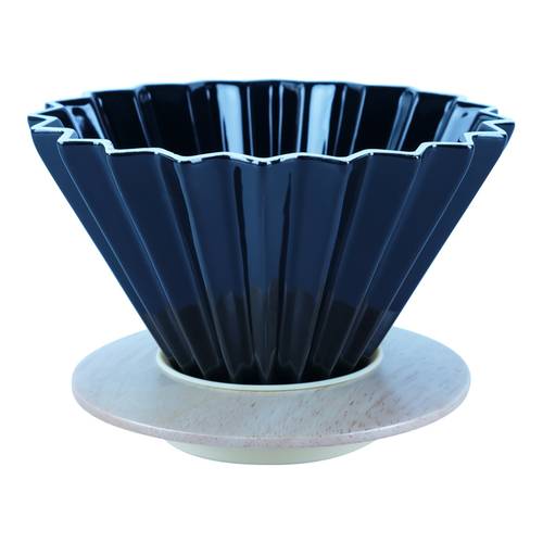 Glass Coffee Dripper With Wood Base - Size 04 - Black