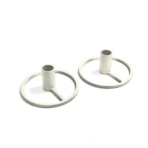 Metal Candle Holder With Closed Ring Base - White -  Set of 2