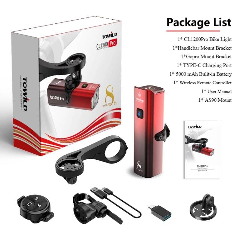 TOWILD CL 1200Pro ضوء الدراجة القابلة لإعادة الشحن