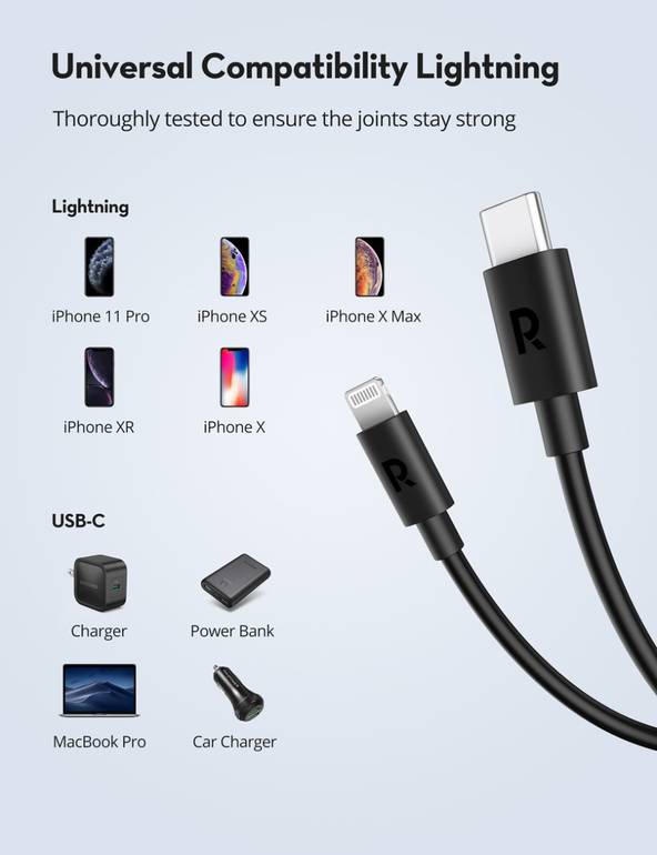 كيبل للآيفون من راف باور USB-C إلى Lightning - RAVPOWER