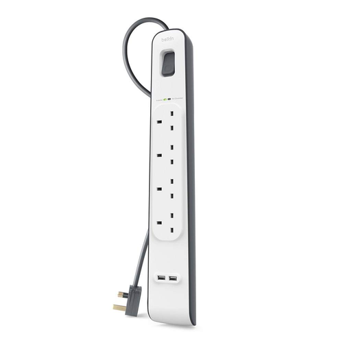 توصيلة كهربائية من بيلكن belkin  الطول 2 متر مع 2 منافذ USB-A و 4 مخارج كهرباء
