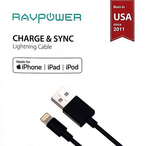 كيبل للآيفون  USB إلى Lightning من RAVPOWER  واحد متر - اللون أسود