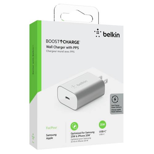 شاحن حائط سريع belkin BOOST↑CHARGE بقوة 25 واط مع تقنية PPS، معتمد من Apple