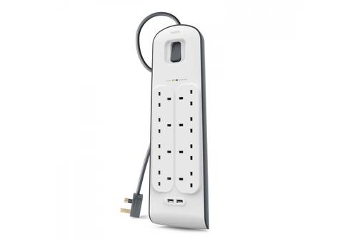 توصيلة كهربائية من بيلكن belkin  الطول 2 متر مع 2 منافذ USB-A و 8 مخارج كهرباء