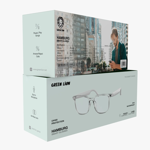 نظارة ذكية هامبورغ أبيض جرين ليون Green Lion Hamburg Smart Glasses White