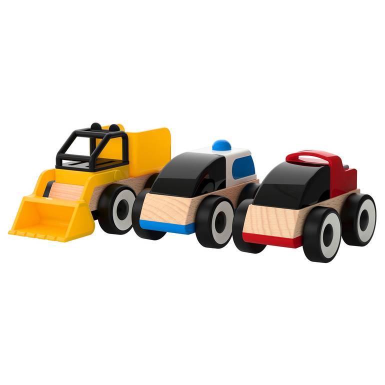 ايكيا- لعبة سيارات خشبية متعددة -٣ سيارات
