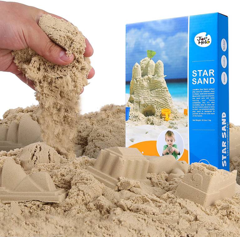حوض الرمل السحري مع عبوتين من الرمل الآمن الطبيعي و 18 قالب تشكيل- جار ميلو- (2000 غم)