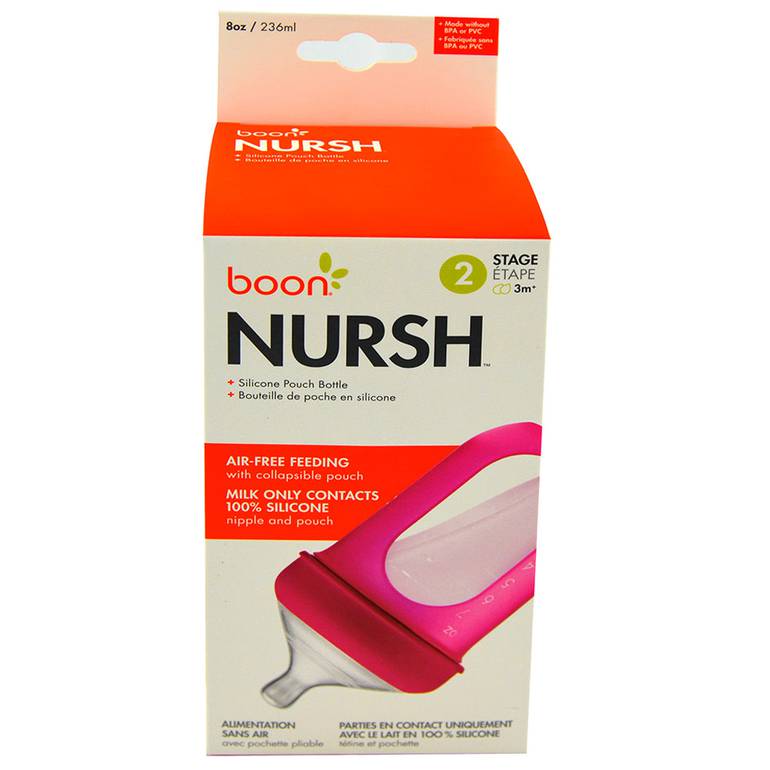 Boon Nursh Silicone Pouch Bottle 3m+ Medium 3 Bottles - 8 oz (236