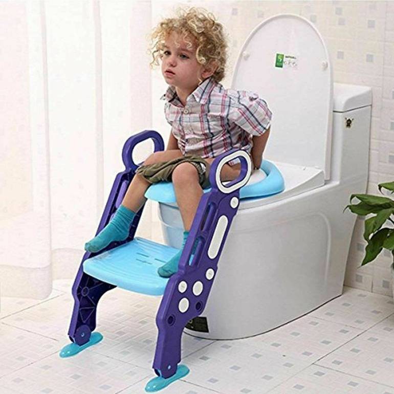 مقعد بوتي مع سلم لتدريب الأطفال الصغار على المرحاض- أزرق