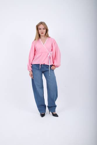Wrap Blouse with Lace Trim