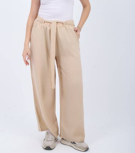 Flowy Linen-Blend Trousers with Belt
