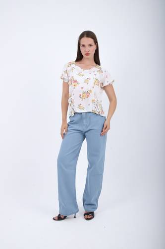 Floral Lace-Up Blouse