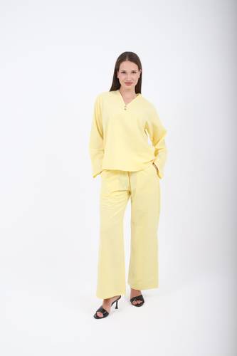 V-Neck Linen Blend Set