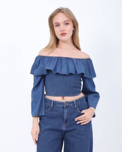 Off-Shoulder Denim Crop Top