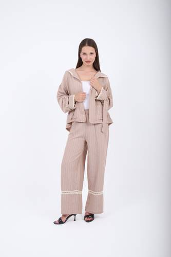 Crochet-Trim Pinstripe Linen Set