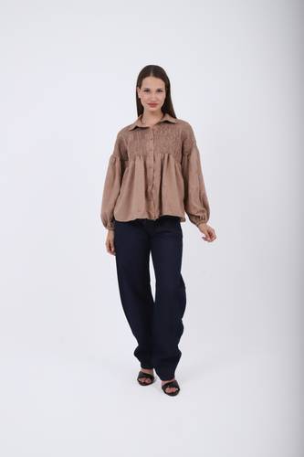 linen Smocked Shirt