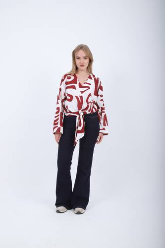 Printed Tie-Front Blouse