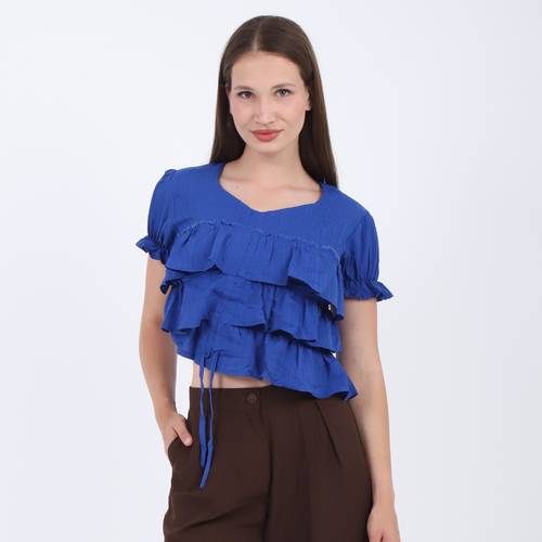 Ruffled Puff-Sleeve Crop Top