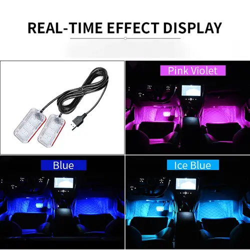 جديد LED سيارة الغلاف الجوي الداخلي القدم قطاع إكسسوارات مضيئة USB أخف البيئة أضواء الزخرفية مع LED الضوء الأزرق الجليد