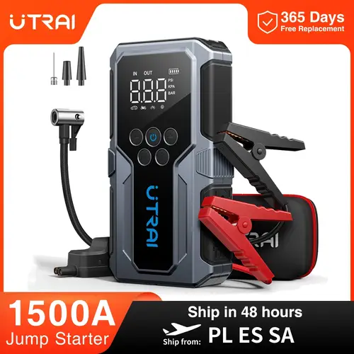 جهاز تشغيل بطارية السيارة UTRAI بقوة 1500A مع بطارية محمولة ومضخة هواء 150PSI لبدء تشغيل الطوارئ 2024